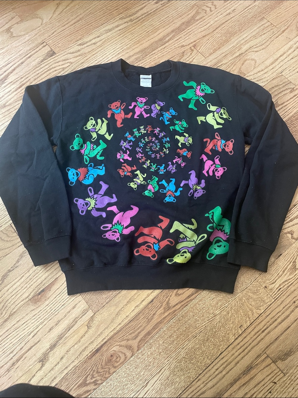 Black Crewneck Sweatshirt with Multicolor Dancing Bear Print